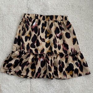 Zaful Beige Leopard Print Ruffle Skater Skirt